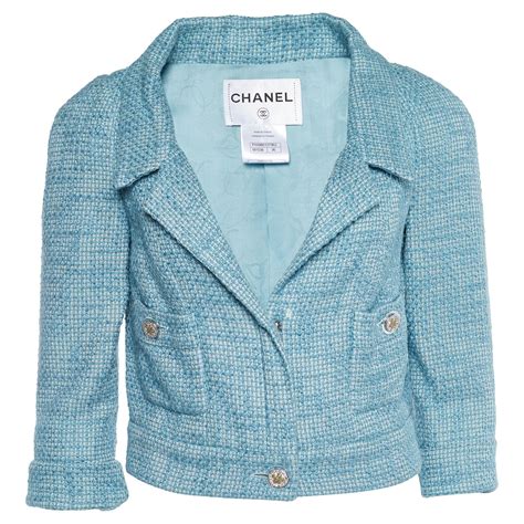 blue chanel tweed jacket|Chanel cropped tweed jacket.